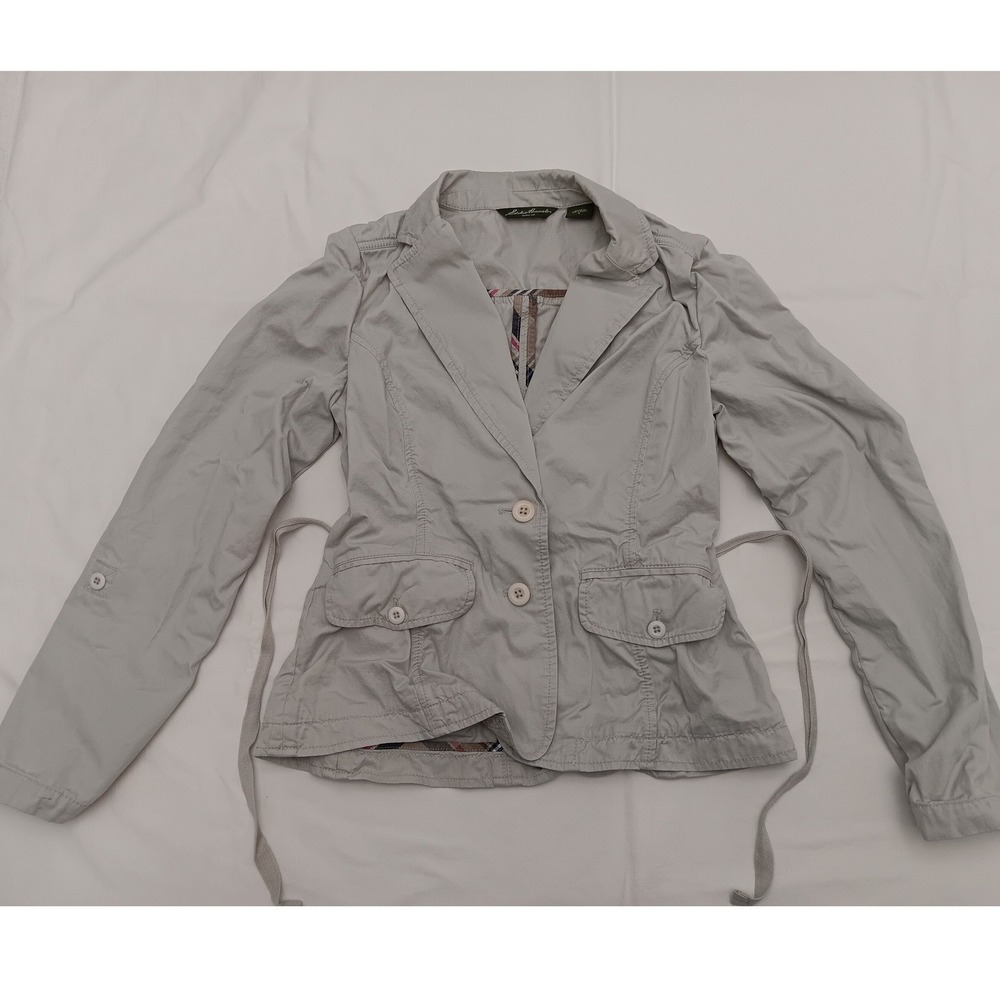Eddie Bauer Womens Blazer Light Gray 100% Cotton Button Front Jacket Size M